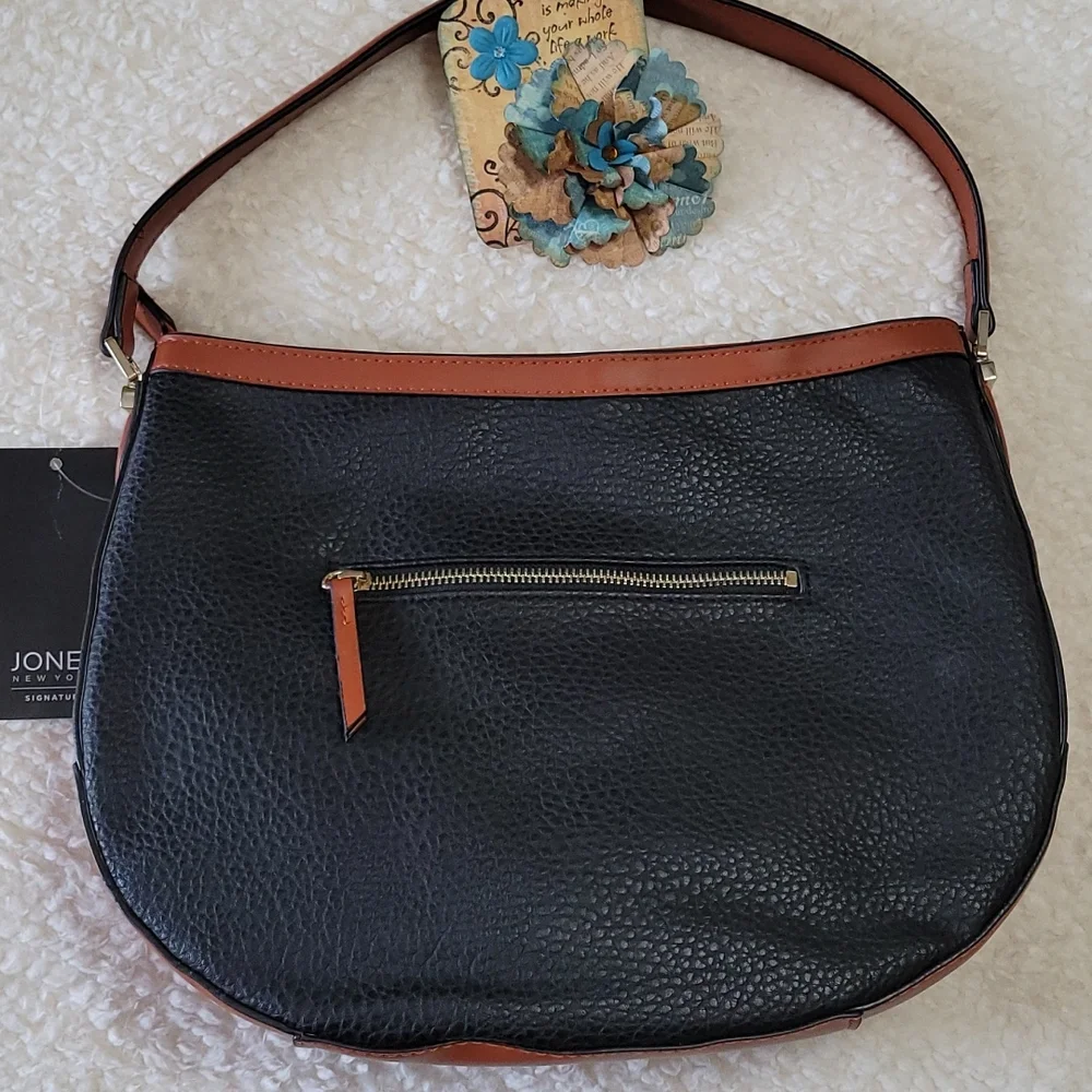 NEW Shoulder Bag Jones New York Signature Color Block Pebbled Faux Leather 2Tone